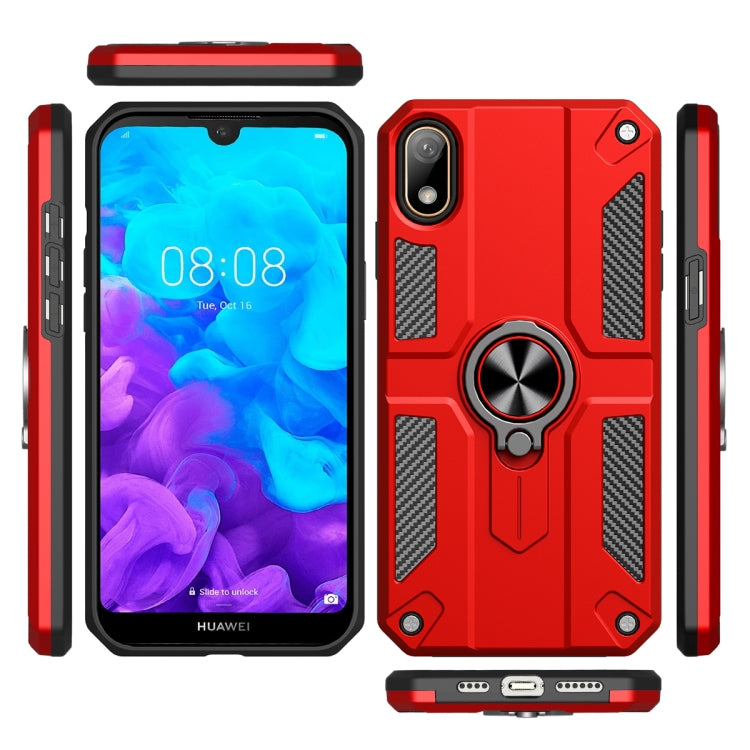For Huawei Y5 (2019) Carbon Fiber Pattern PC + TPU Protective Case with Ring Holder