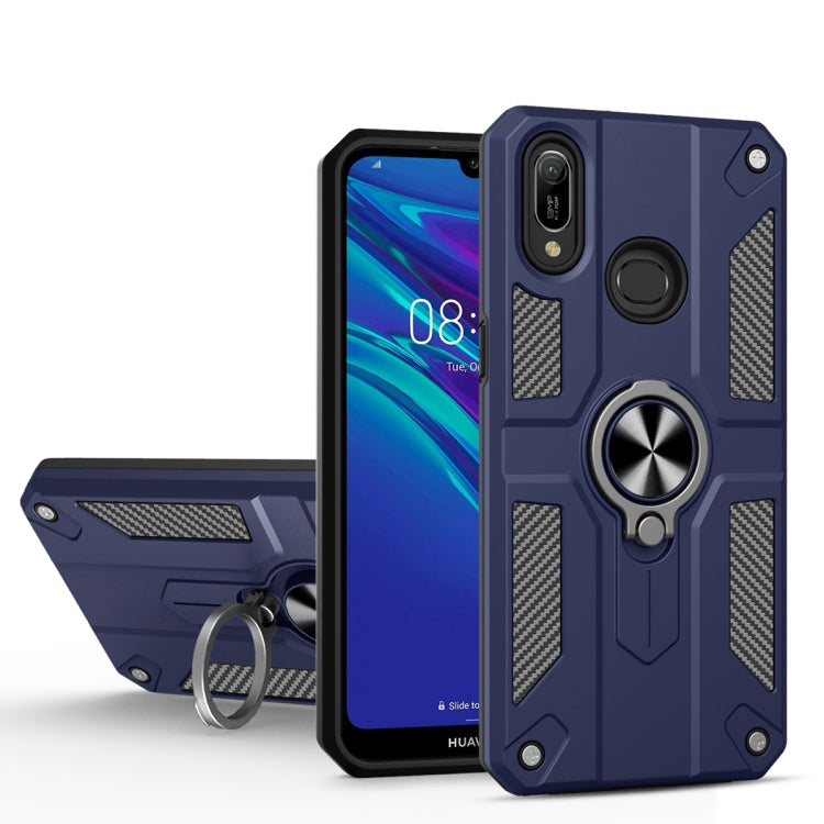 For Huawei Y6 (2019) Carbon Fiber Pattern PC + TPU Protective Case with Ring Holder