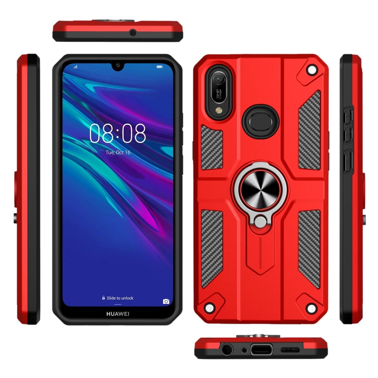 For Huawei Y6 (2019) Carbon Fiber Pattern PC + TPU Protective Case with Ring Holder