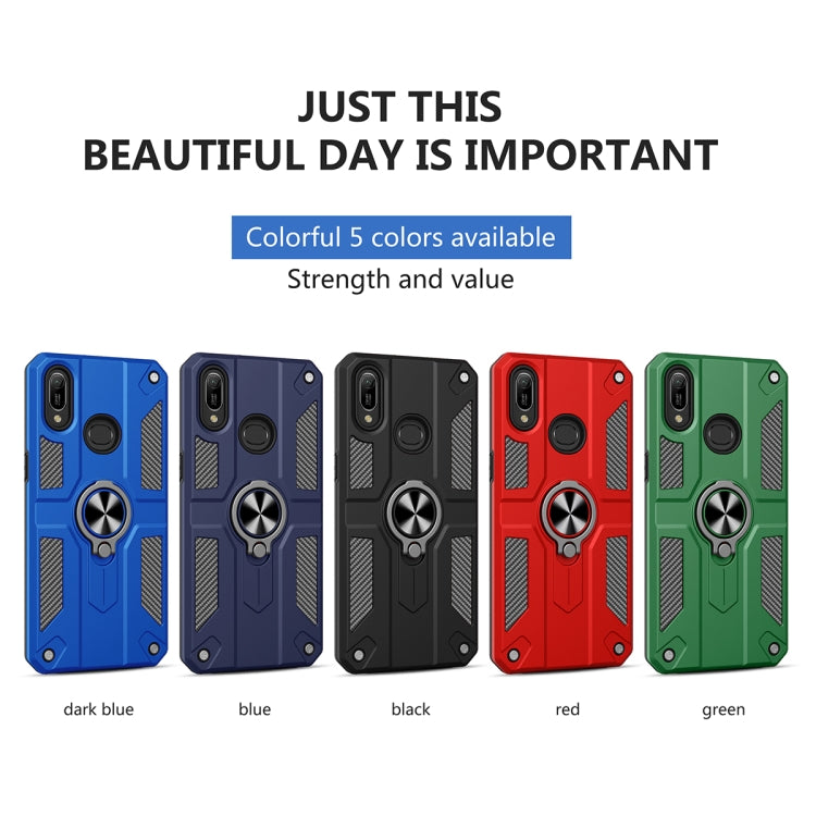 For Huawei Y6 (2019) Carbon Fiber Pattern PC + TPU Protective Case with Ring Holder