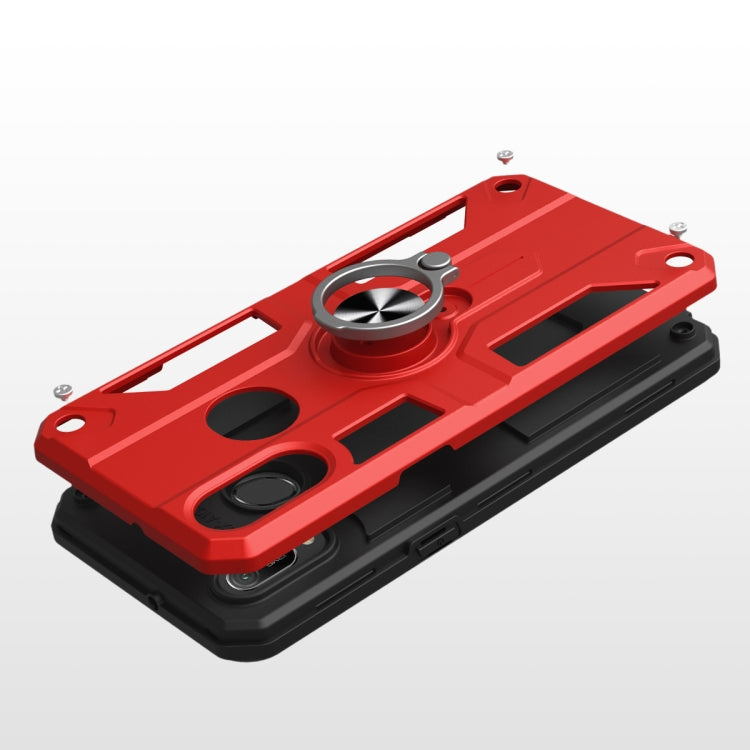 For Huawei Y6 (2019) Carbon Fiber Pattern PC + TPU Protective Case with Ring Holder