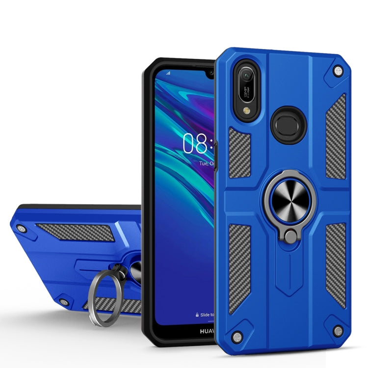 For Huawei Y6 (2019) Carbon Fiber Pattern PC + TPU Protective Case with Ring Holder