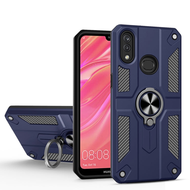 For Huawei Y7 (2019) Carbon Fiber Pattern PC + TPU Protective Case with Ring Holder