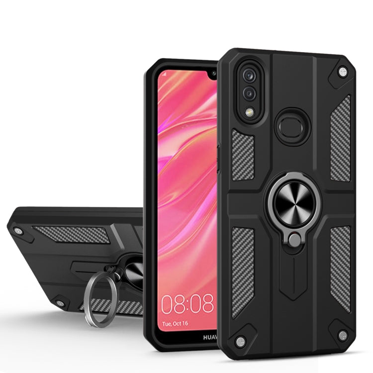 For Huawei Y7 (2019) Carbon Fiber Pattern PC + TPU Protective Case with Ring Holder