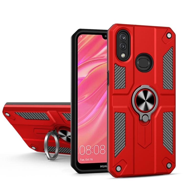 For Huawei Y7 (2019) Carbon Fiber Pattern PC + TPU Protective Case with Ring Holder