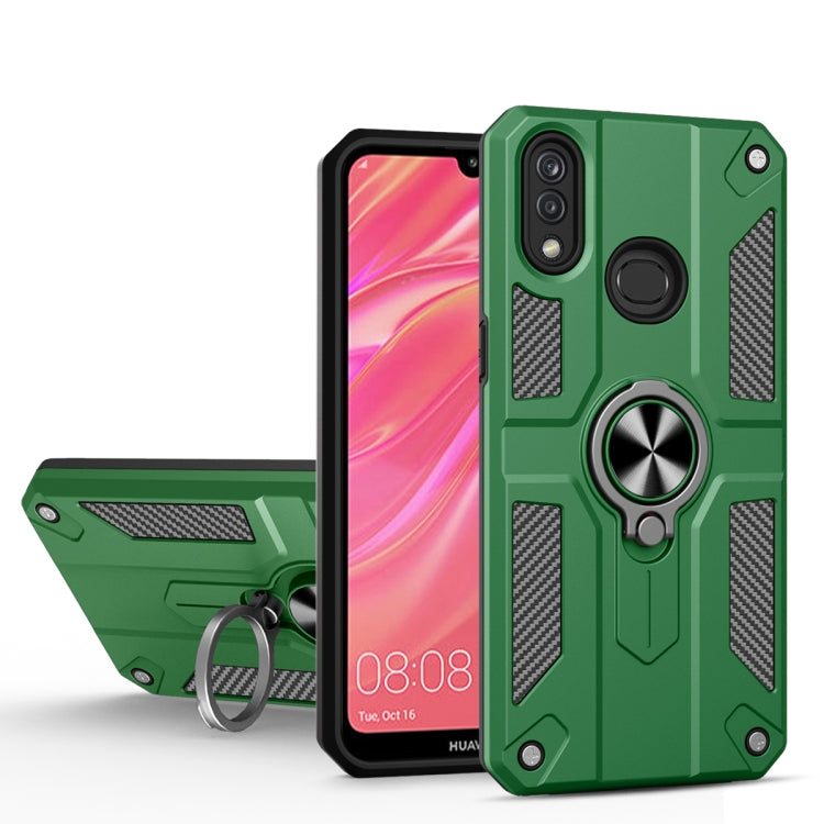 For Huawei Y7 (2019) Carbon Fiber Pattern PC + TPU Protective Case with Ring Holder
