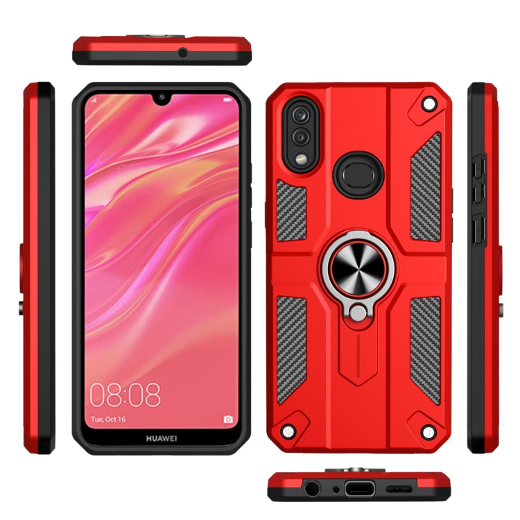 For Huawei Y7 (2019) Carbon Fiber Pattern PC + TPU Protective Case with Ring Holder