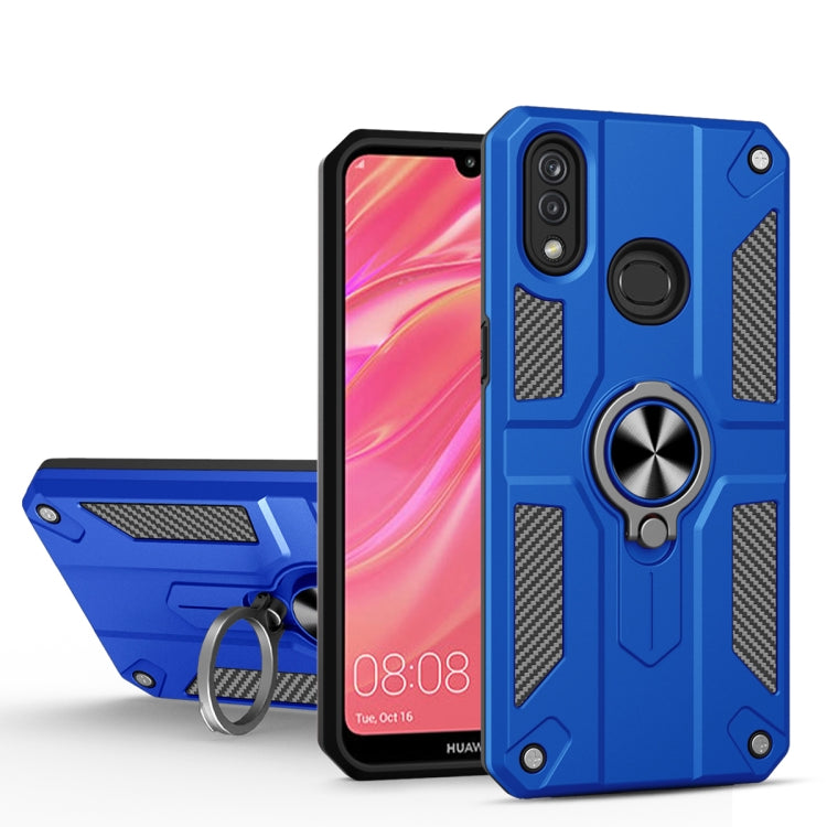 For Huawei Y7 (2019) Carbon Fiber Pattern PC + TPU Protective Case with Ring Holder