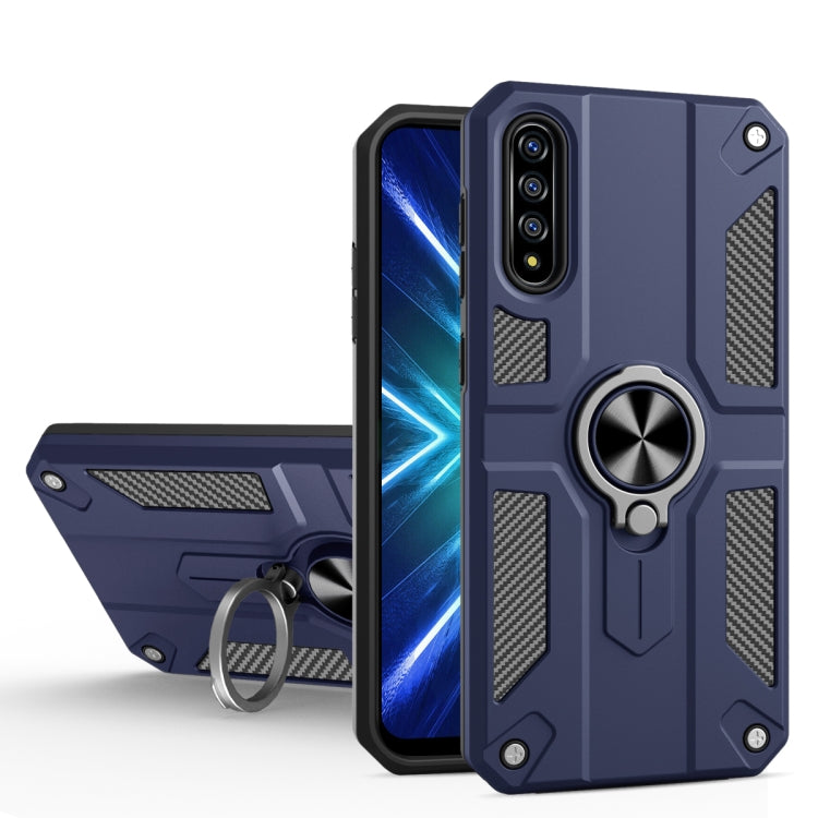 For Honor 9X Pro Carbon Fiber Pattern PC + TPU Protective Case with Ring Holder