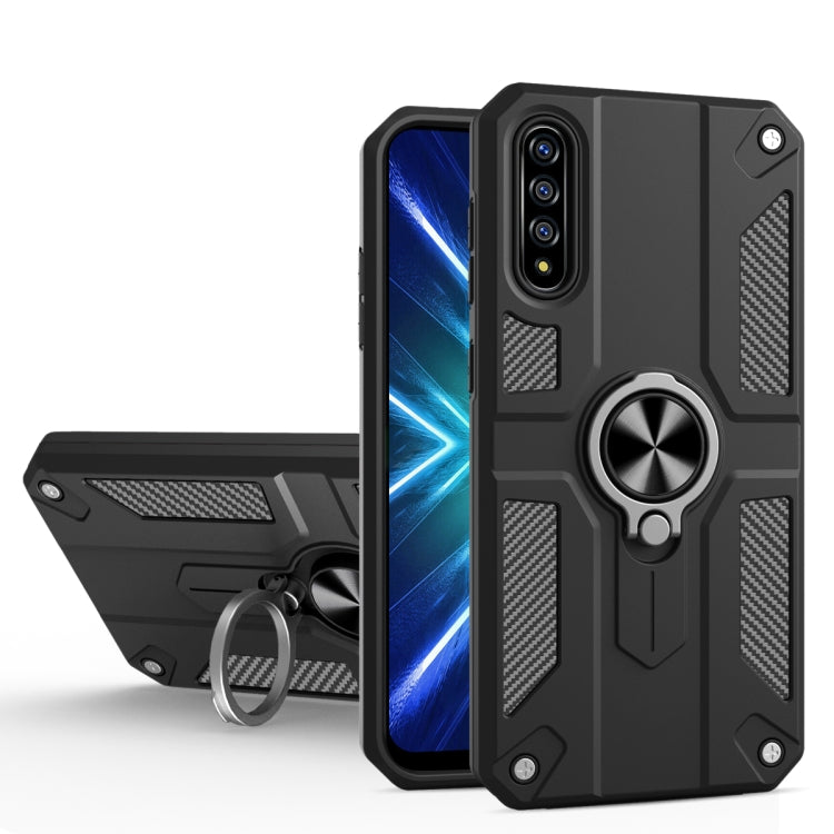 For Honor 9X Pro Carbon Fiber Pattern PC + TPU Protective Case with Ring Holder