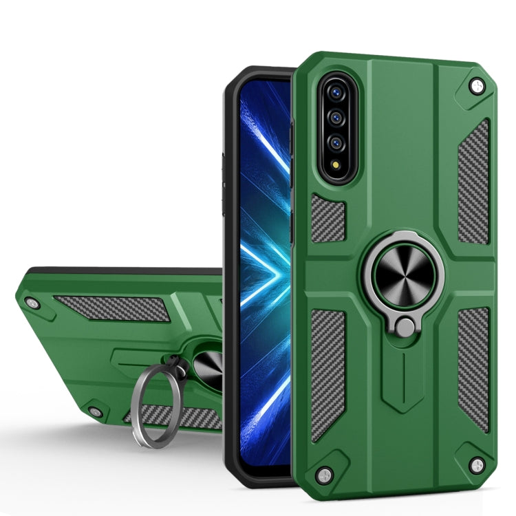 For Honor 9X Pro Carbon Fiber Pattern PC + TPU Protective Case with Ring Holder