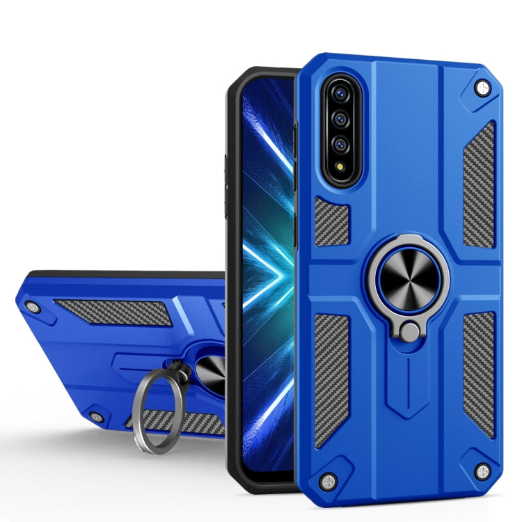 For Honor 9X Pro Carbon Fiber Pattern PC + TPU Protective Case with Ring Holder
