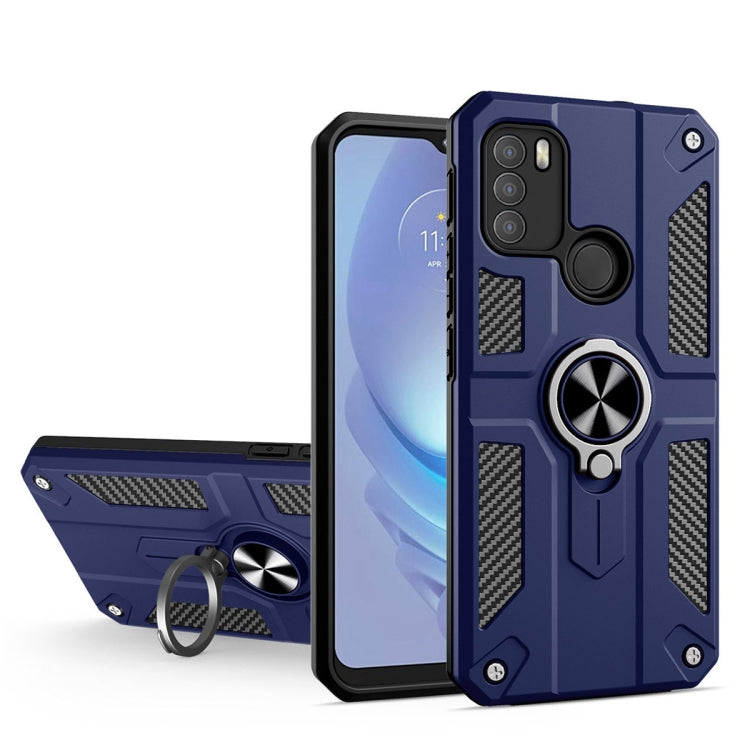 For Motorola Moto G50 Carbon Fiber Pattern PC + TPU Protective Case with Ring Holder