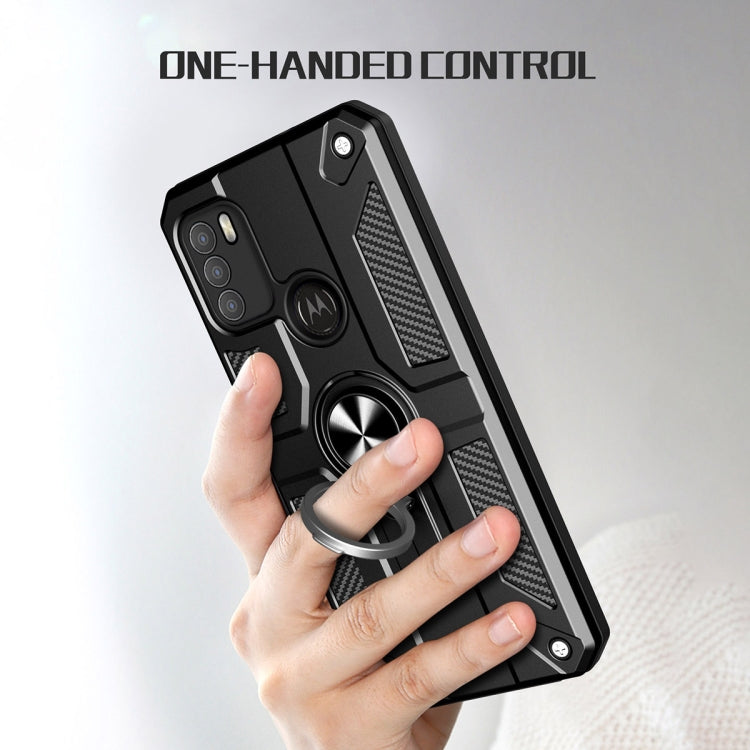 For Motorola Moto G50 Carbon Fiber Pattern PC + TPU Protective Case with Ring Holder