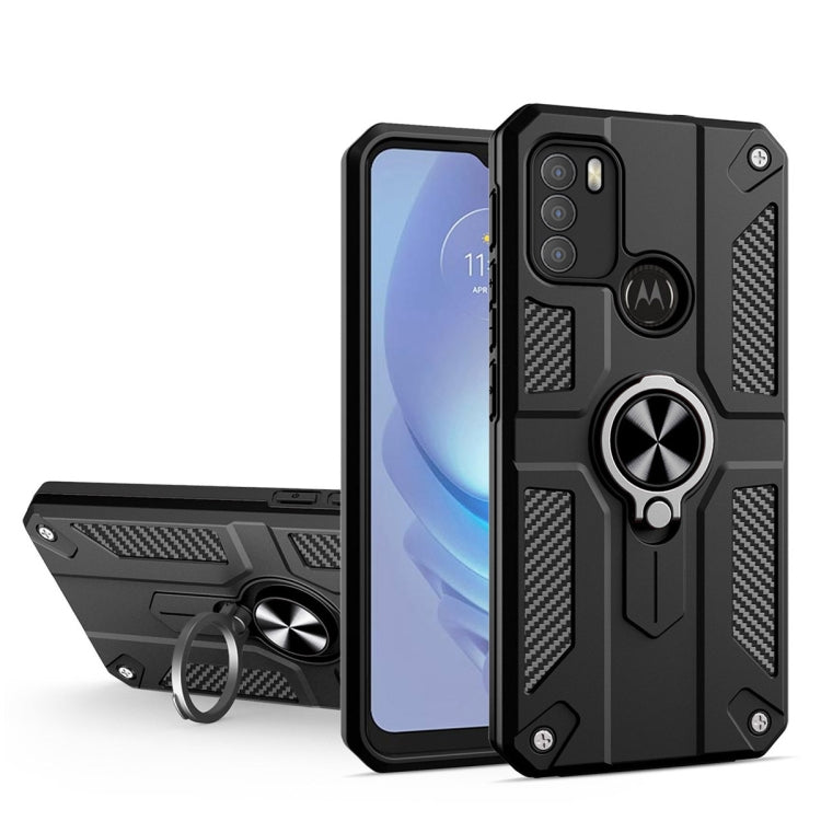 For Motorola Moto G50 Carbon Fiber Pattern PC + TPU Protective Case with Ring Holder