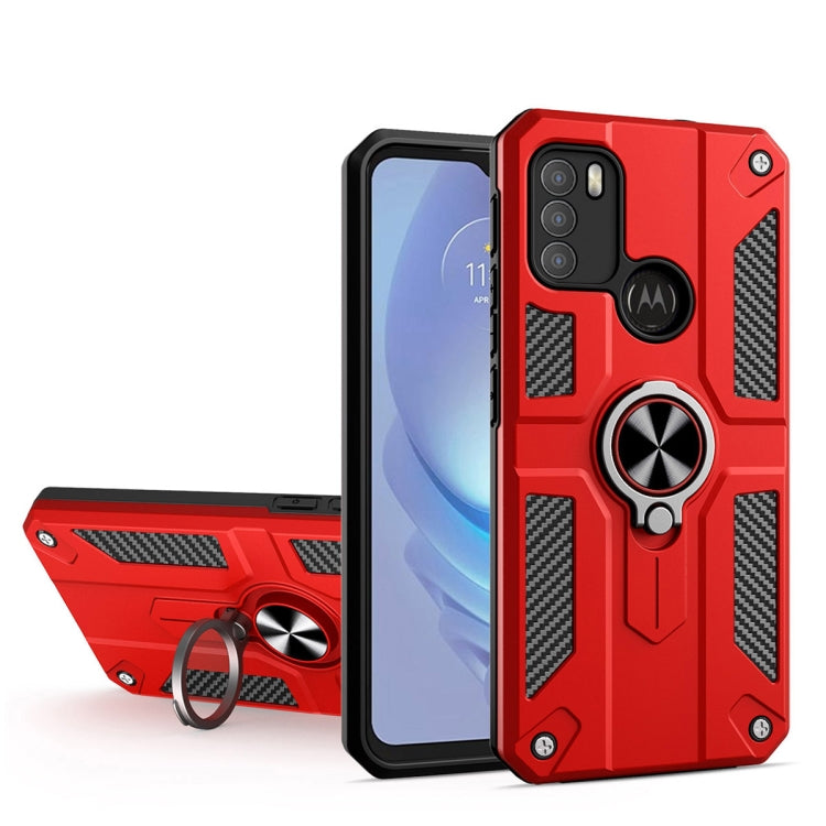 For Motorola Moto G50 Carbon Fiber Pattern PC + TPU Protective Case with Ring Holder