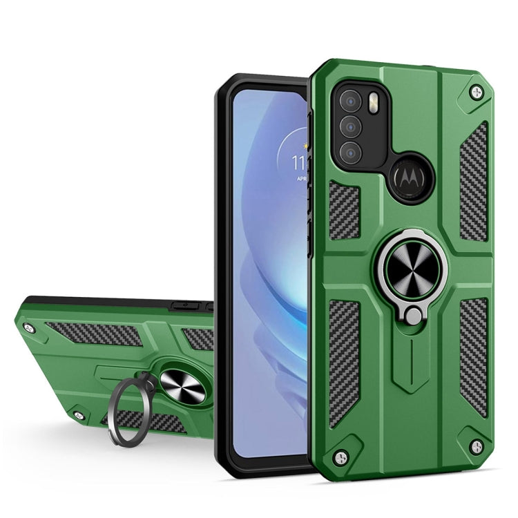 For Motorola Moto G50 Carbon Fiber Pattern PC + TPU Protective Case with Ring Holder