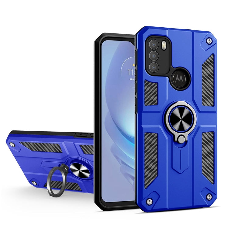 For Motorola Moto G50 Carbon Fiber Pattern PC + TPU Protective Case with Ring Holder