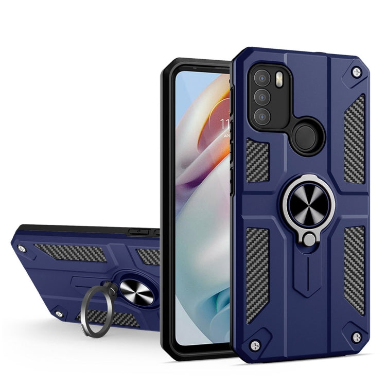 For Motorola Moto G60 Carbon Fiber Pattern PC + TPU Protective Case with Ring Holder