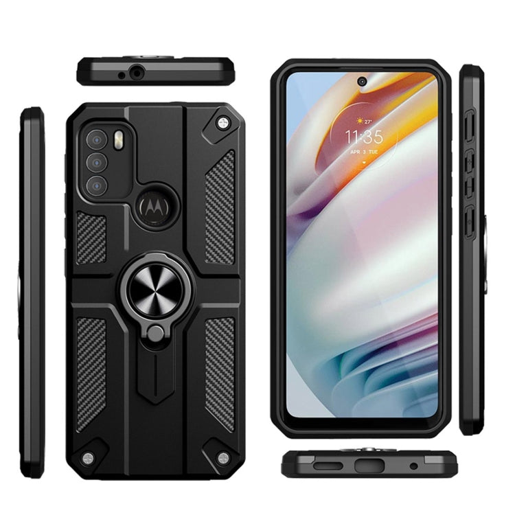 For Motorola Moto G60 Carbon Fiber Pattern PC + TPU Protective Case with Ring Holder