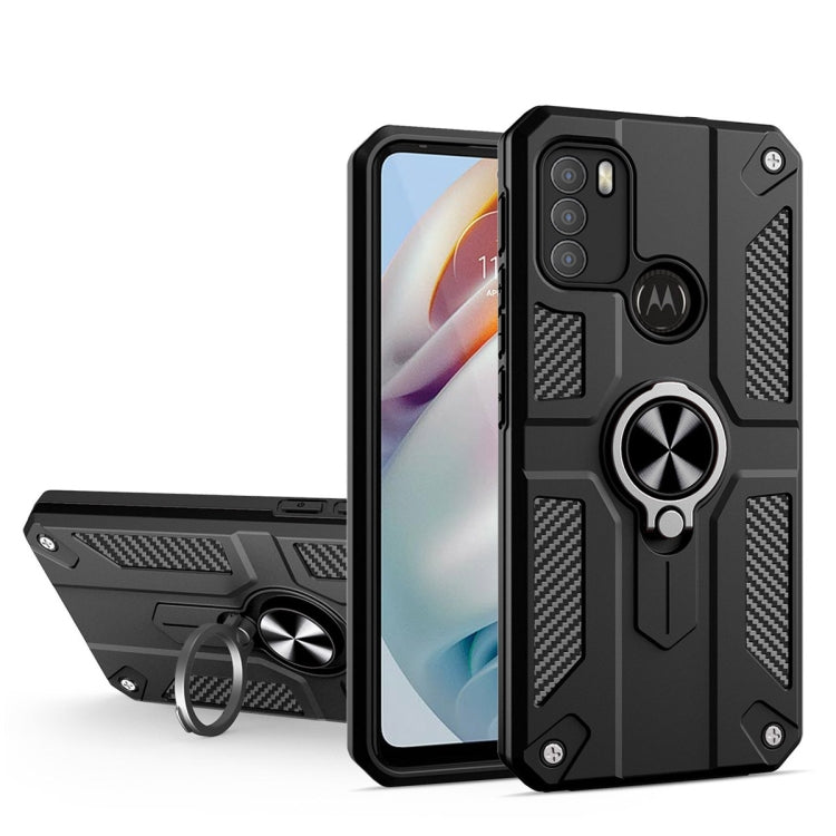For Motorola Moto G60 Carbon Fiber Pattern PC + TPU Protective Case with Ring Holder