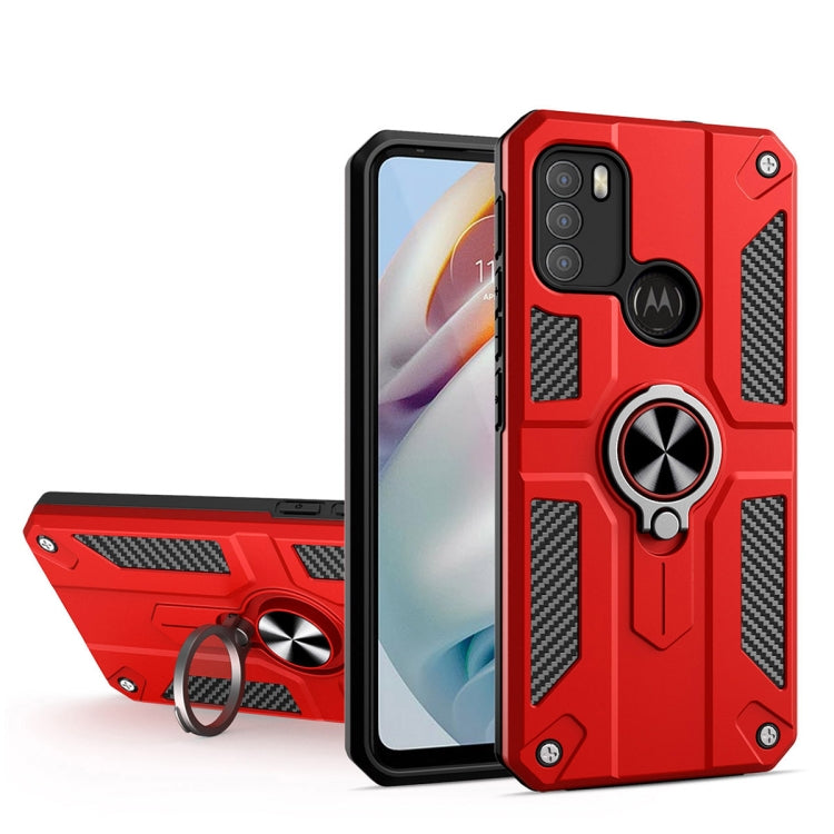 For Motorola Moto G60 Carbon Fiber Pattern PC + TPU Protective Case with Ring Holder