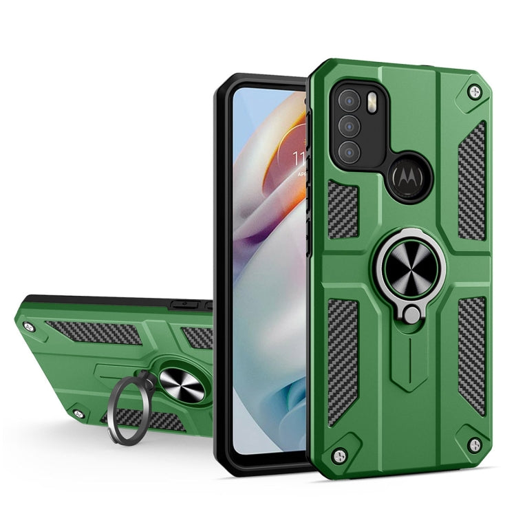 For Motorola Moto G60 Carbon Fiber Pattern PC + TPU Protective Case with Ring Holder