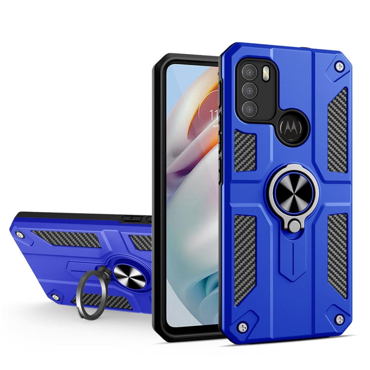 For Motorola Moto G60 Carbon Fiber Pattern PC + TPU Protective Case with Ring Holder