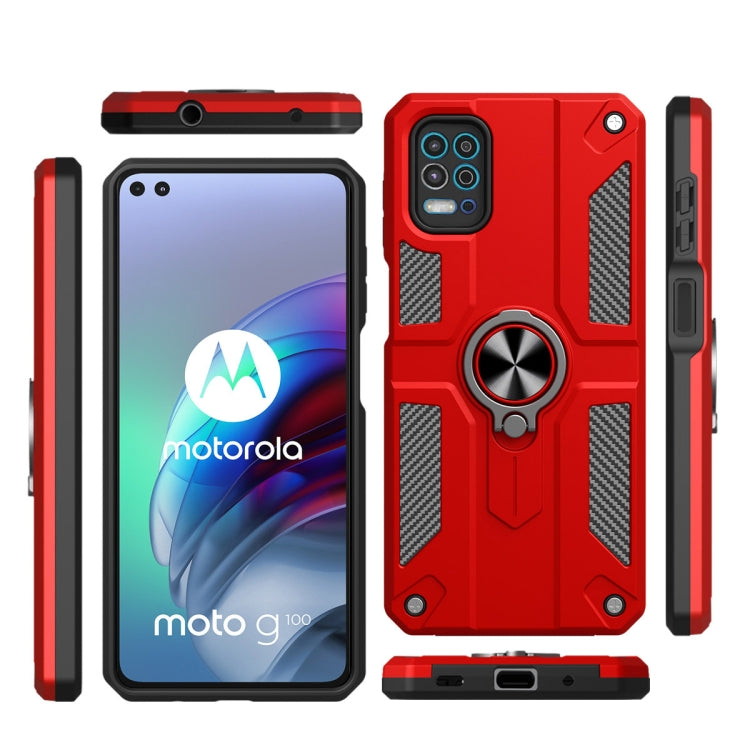 For Motorola Moto G100 / Edge S Carbon Fiber Pattern PC + TPU Protective Case with Ring Holder