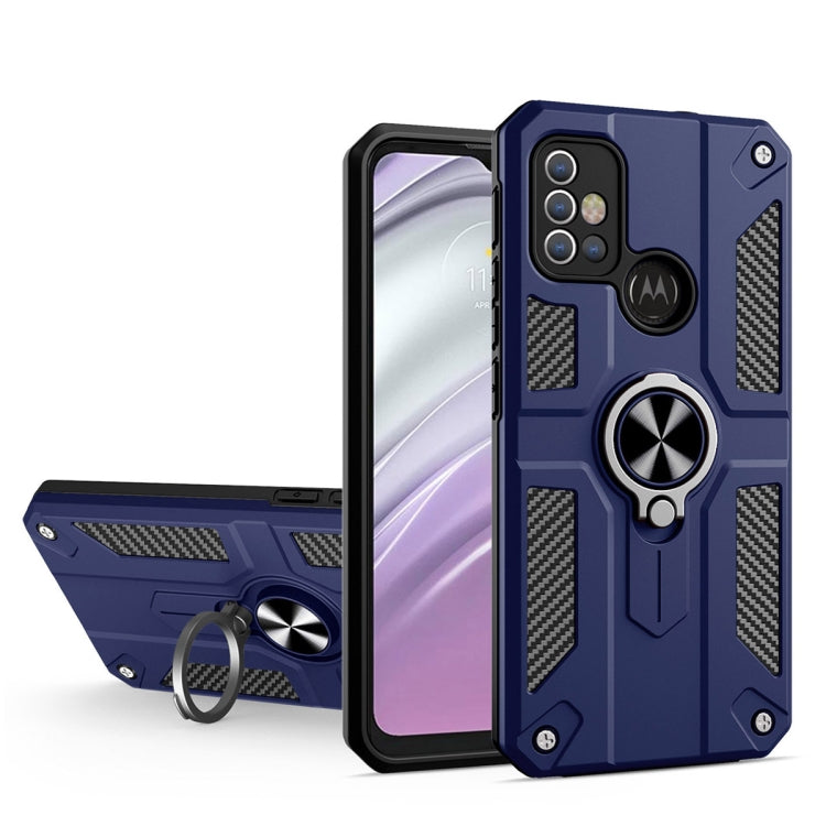 For Motorola Moto G10 / G20 / G30 Carbon Fiber Pattern PC + TPU Protective Case with Ring Holder