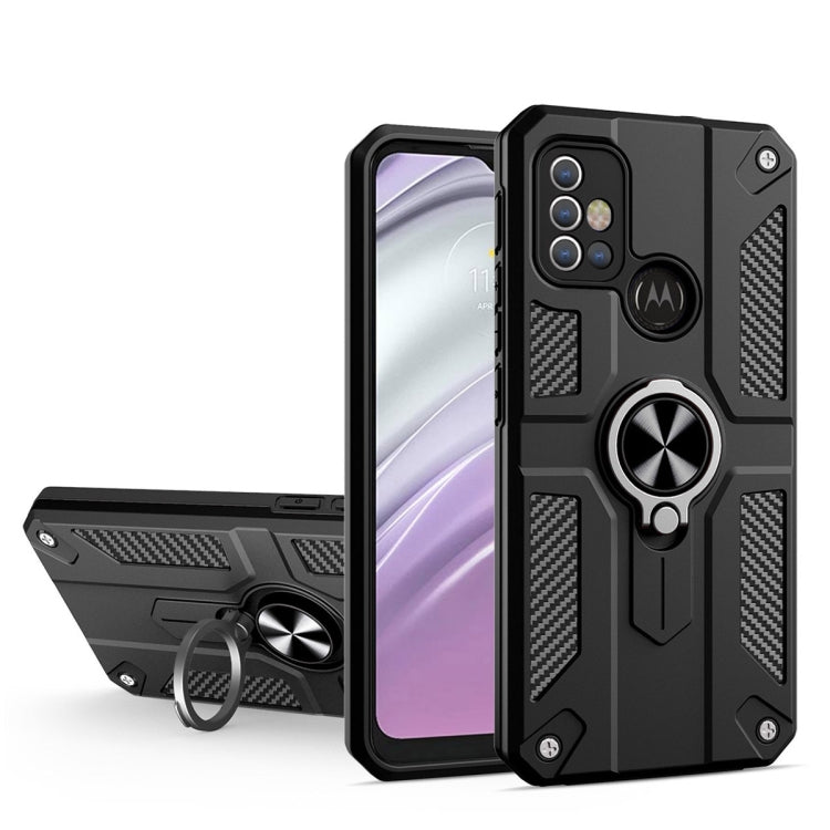 For Motorola Moto G10 / G20 / G30 Carbon Fiber Pattern PC + TPU Protective Case with Ring Holder