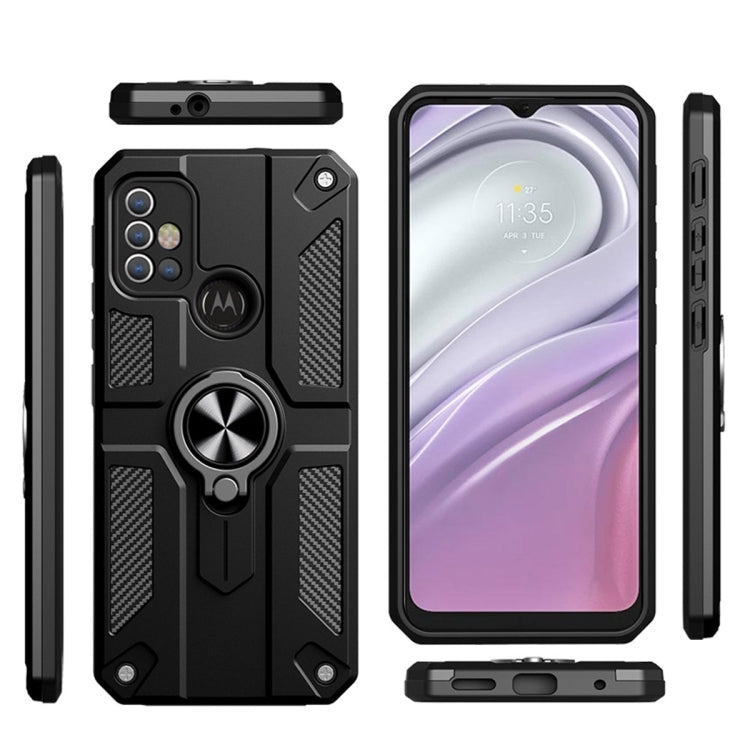 For Motorola Moto G10 / G20 / G30 Carbon Fiber Pattern PC + TPU Protective Case with Ring Holder