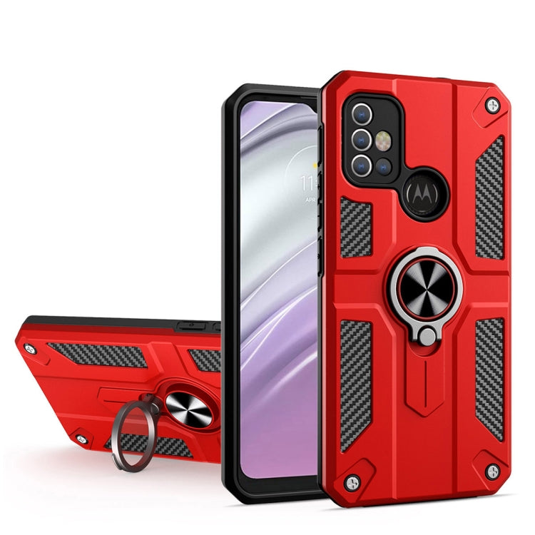 For Motorola Moto G10 / G20 / G30 Carbon Fiber Pattern PC + TPU Protective Case with Ring Holder