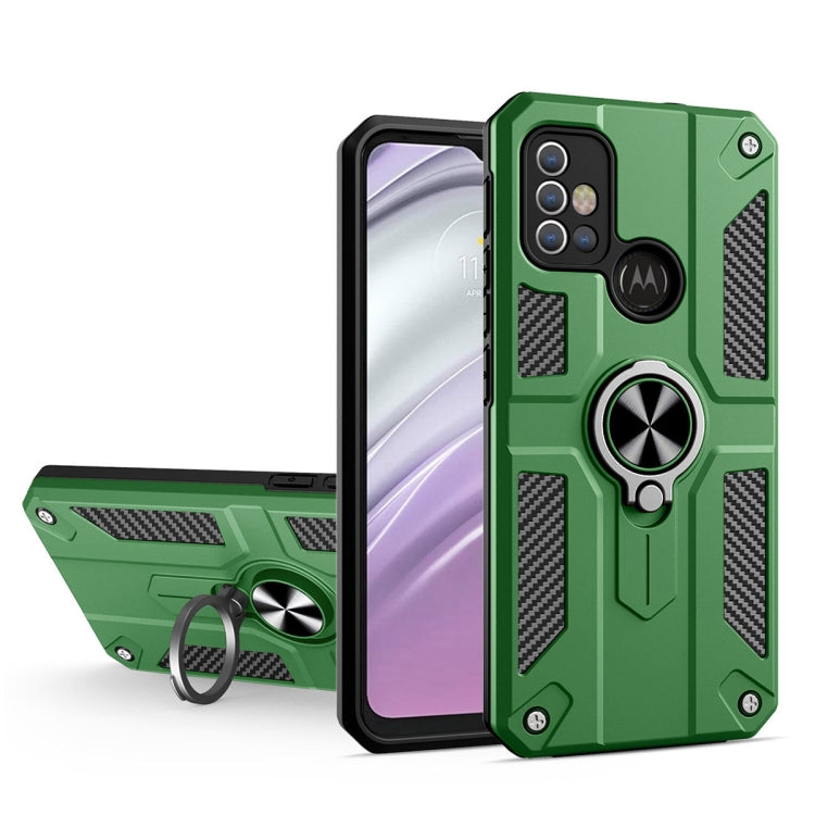 For Motorola Moto G10 / G20 / G30 Carbon Fiber Pattern PC + TPU Protective Case with Ring Holder
