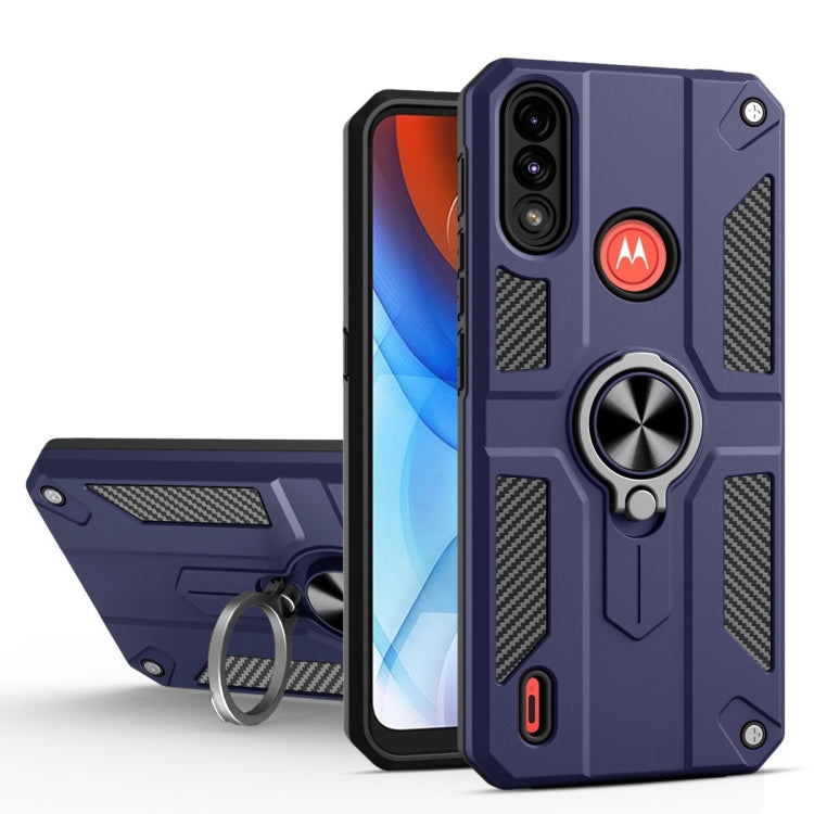 For Motorola Moto E7 Power Carbon Fiber Pattern PC + TPU Protective Case with Ring Holder