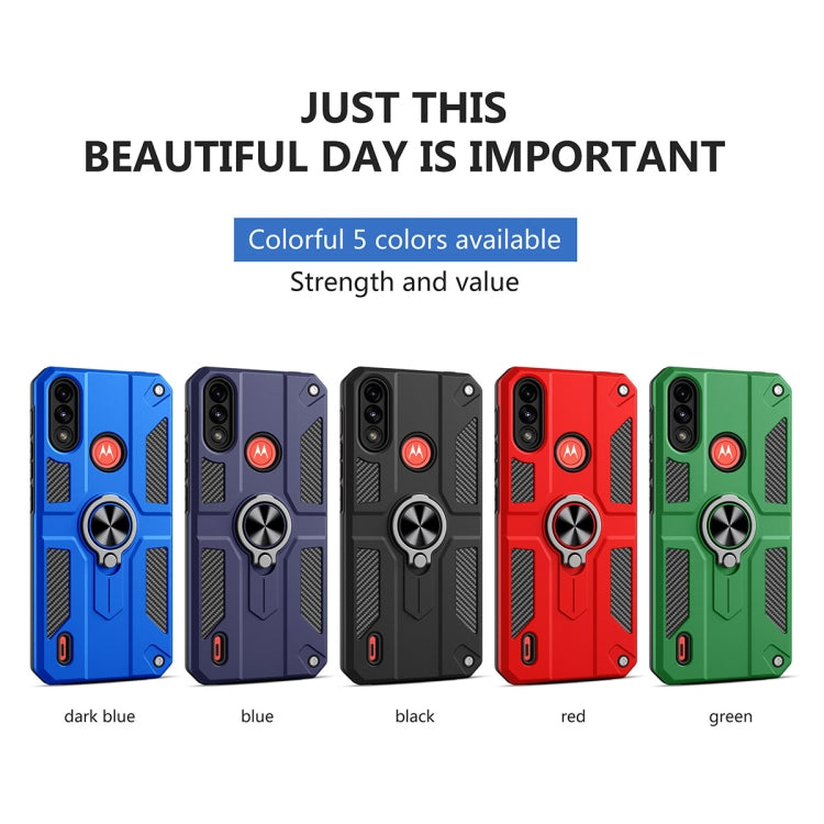 For Motorola Moto E7 Power Carbon Fiber Pattern PC + TPU Protective Case with Ring Holder