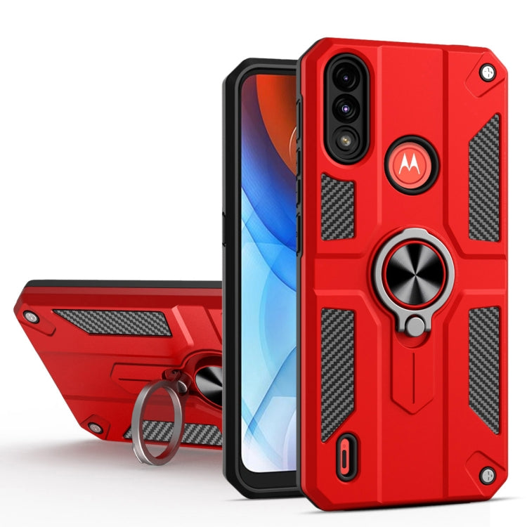 For Motorola Moto E7 Power Carbon Fiber Pattern PC + TPU Protective Case with Ring Holder