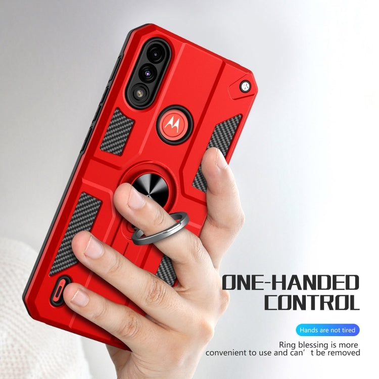 For Motorola Moto E7 Power Carbon Fiber Pattern PC + TPU Protective Case with Ring Holder