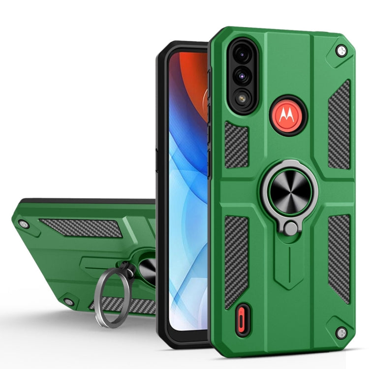 For Motorola Moto E7 Power Carbon Fiber Pattern PC + TPU Protective Case with Ring Holder