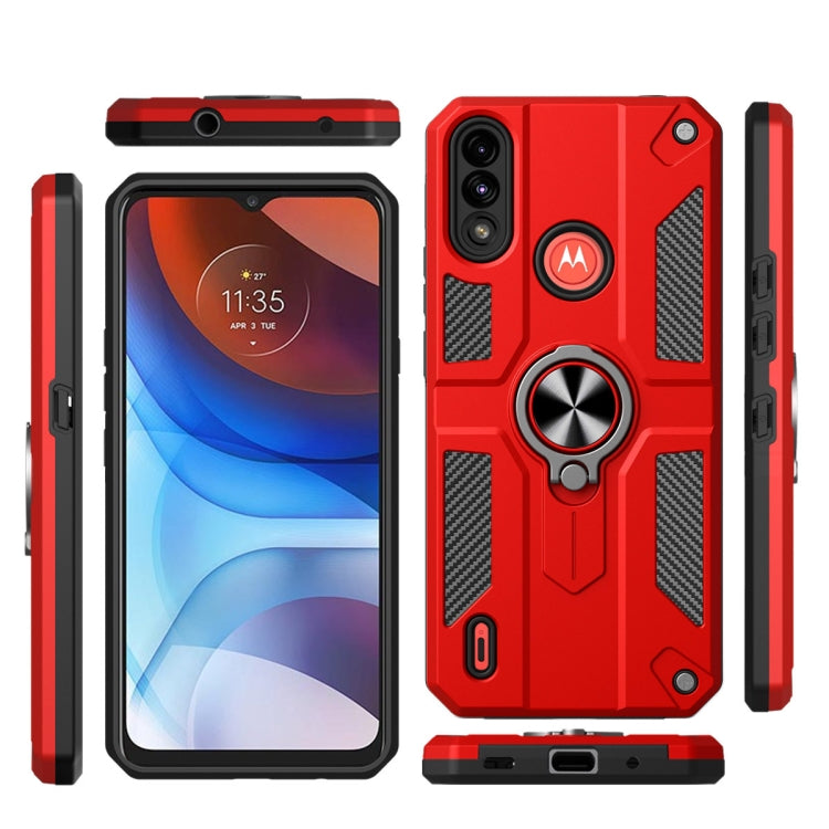 For Motorola Moto E7 Power Carbon Fiber Pattern PC + TPU Protective Case with Ring Holder