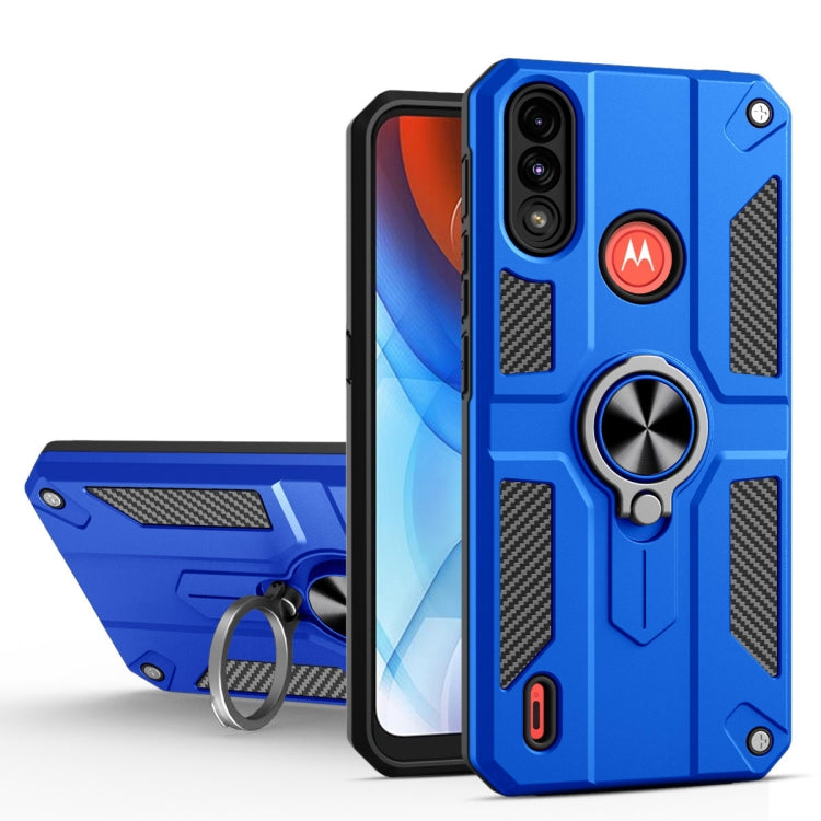 For Motorola Moto E7 Power Carbon Fiber Pattern PC + TPU Protective Case with Ring Holder