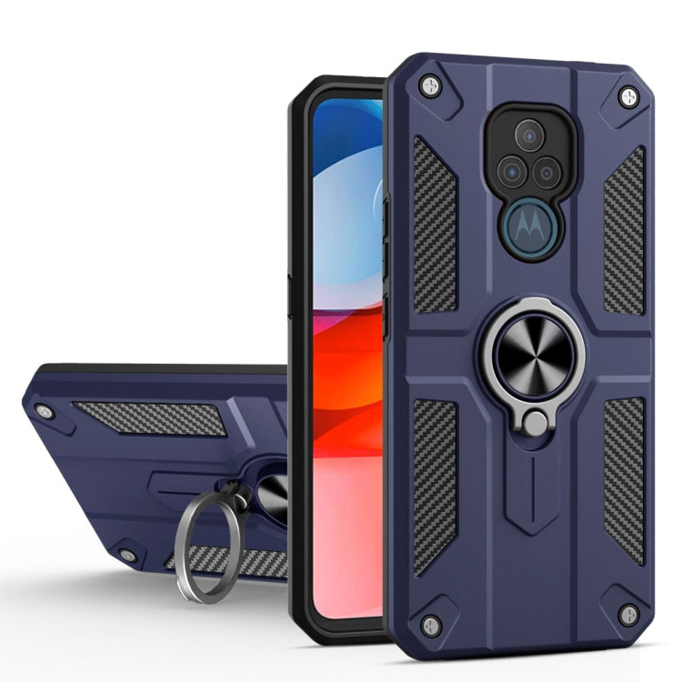 For Motorola Moto G Play (2021) Carbon Fiber Pattern PC + TPU Protective Case with Ring Holder