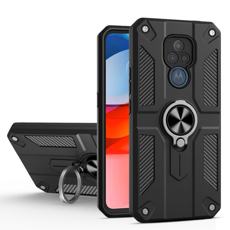 For Motorola Moto G Play (2021) Carbon Fiber Pattern PC + TPU Protective Case with Ring Holder