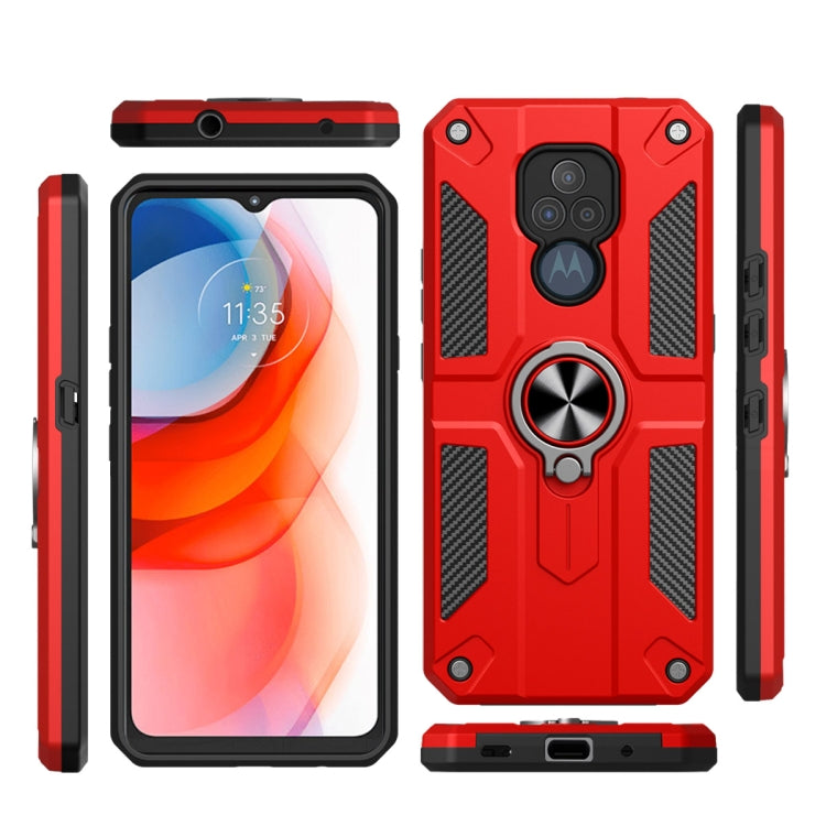 For Motorola Moto G Play (2021) Carbon Fiber Pattern PC + TPU Protective Case with Ring Holder
