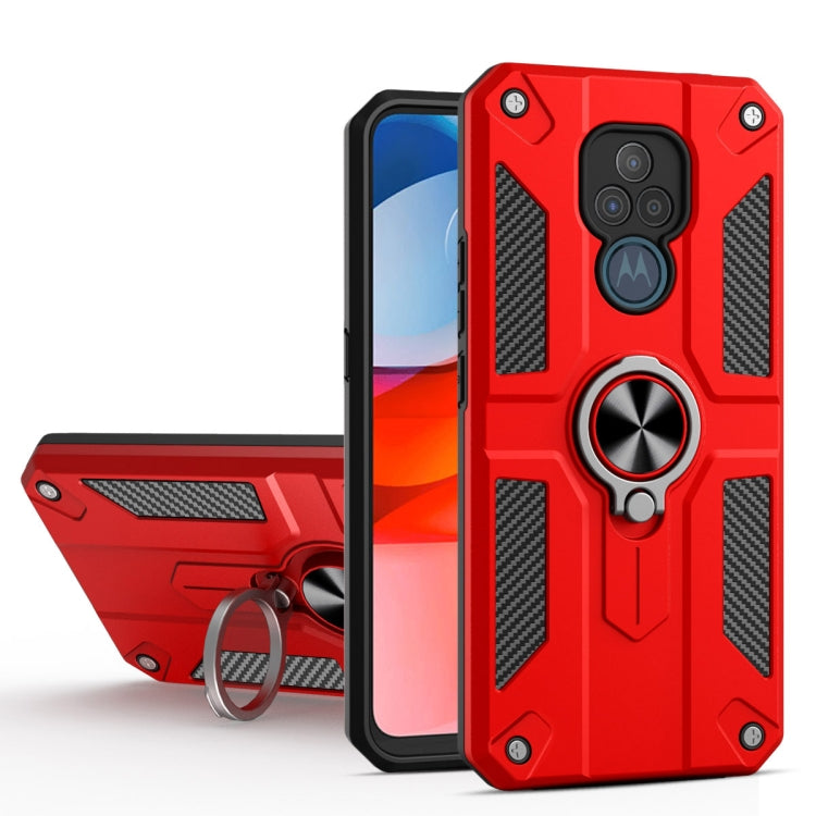 For Motorola Moto G Play (2021) Carbon Fiber Pattern PC + TPU Protective Case with Ring Holder