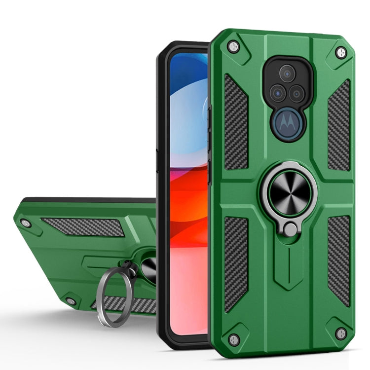 For Motorola Moto G Play (2021) Carbon Fiber Pattern PC + TPU Protective Case with Ring Holder