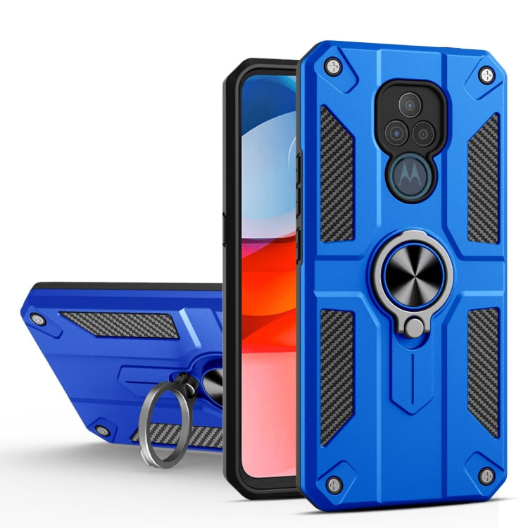 For Motorola Moto G Play (2021) Carbon Fiber Pattern PC + TPU Protective Case with Ring Holder