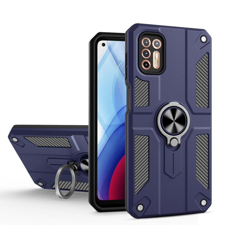 For Motorola Moto G Stylus (2021) Carbon Fiber Pattern PC + TPU Protective Case with Ring Holder