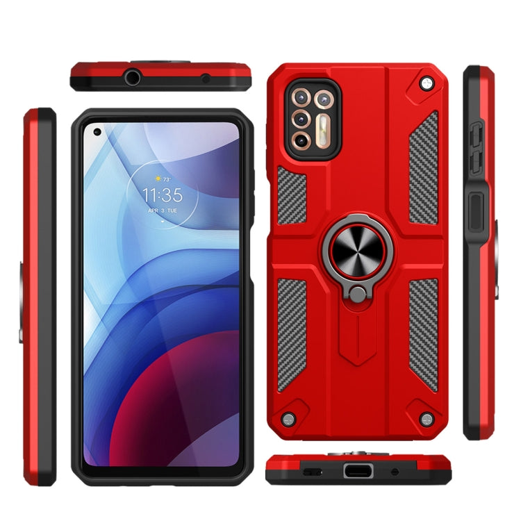 For Motorola Moto G Stylus (2021) Carbon Fiber Pattern PC + TPU Protective Case with Ring Holder