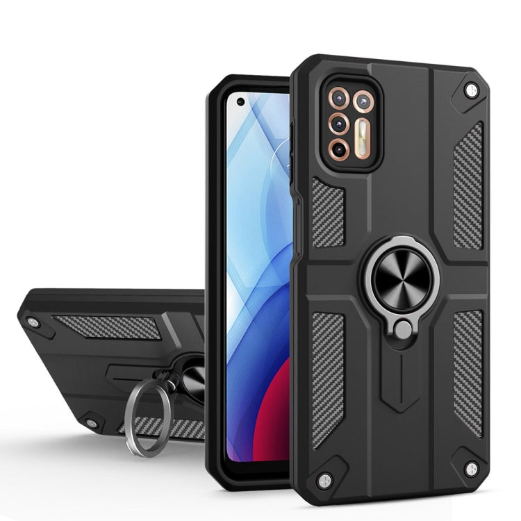 For Motorola Moto G Stylus (2021) Carbon Fiber Pattern PC + TPU Protective Case with Ring Holder